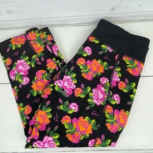 Betsey Johnson Black Pink Orange Floral Yoga Pants Leggings